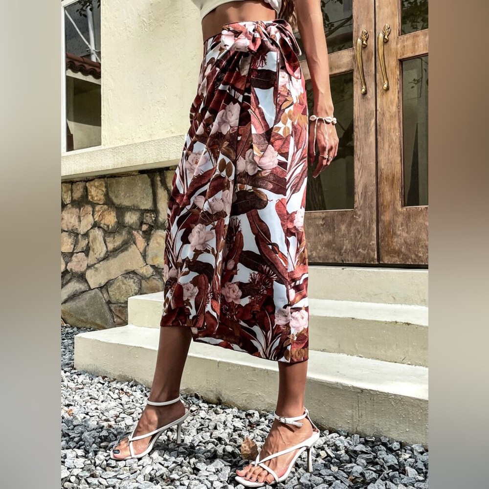 Floral Print Tie-Front Wrap Skirt